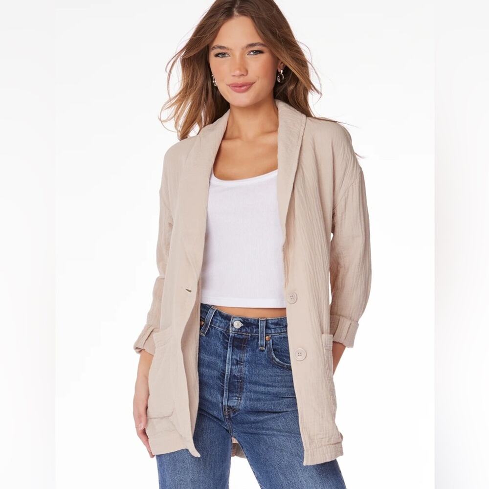 BOBI Dropped Shoulder Oversized 100% Cotton Tan Blazer Medium NEW